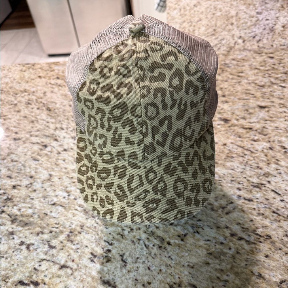 C.C Ponytail Leopard Print Animal Print Trucker Hat Ball Cap Baseball Hat OS